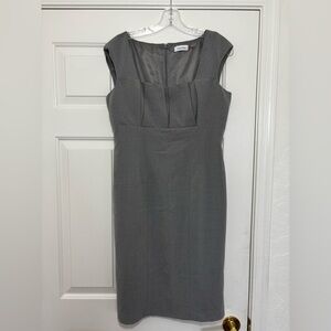 Calvin Klein Sz 8 Gray Sleeveless Sheath Dress Empire Waist Square Bust Neckline